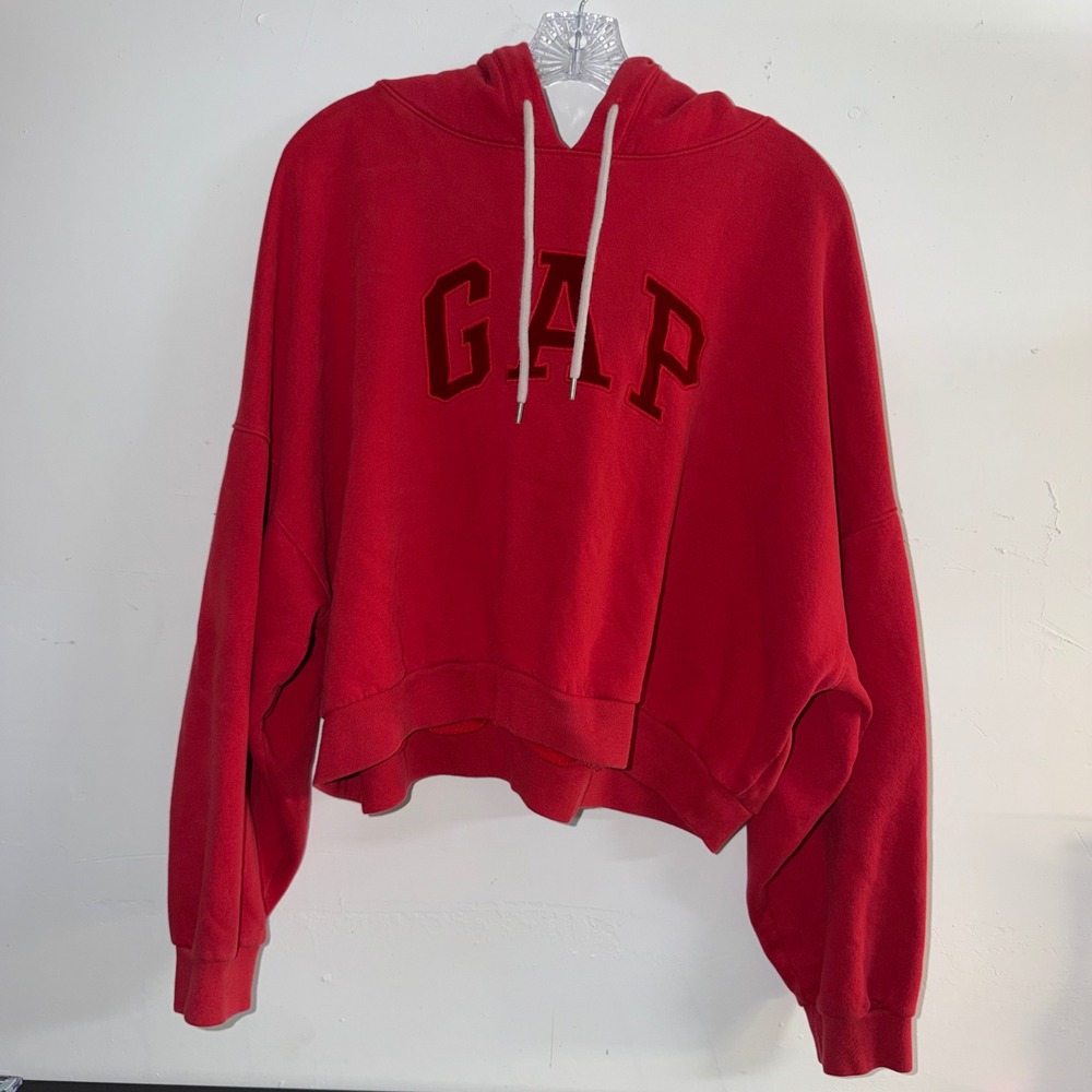 Gap Women Red Cropped Logo Hoodie Fleece Sweatshirt XL 750200-07
